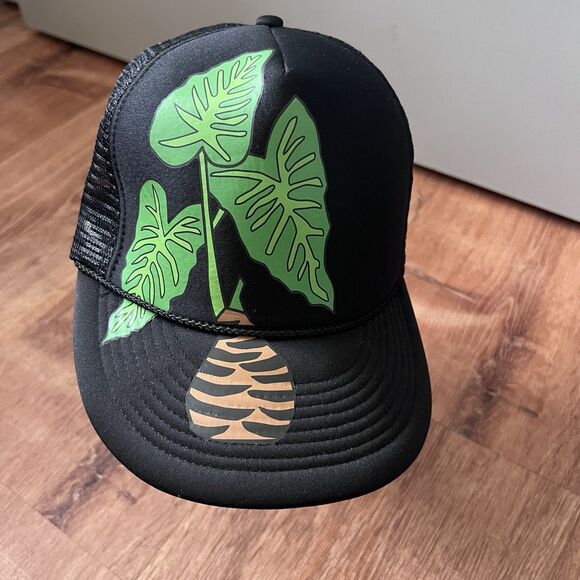 Hawaiian Taro Snapback Trucker Hat Cap Womens Black Kalo Aloha Surfer One Size - Picture 1 of 8